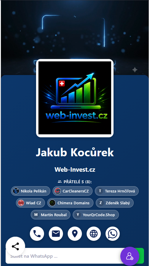 Ukázka osobního digitálního profilu Jakuba Kocůrka a Web-Invest.cz